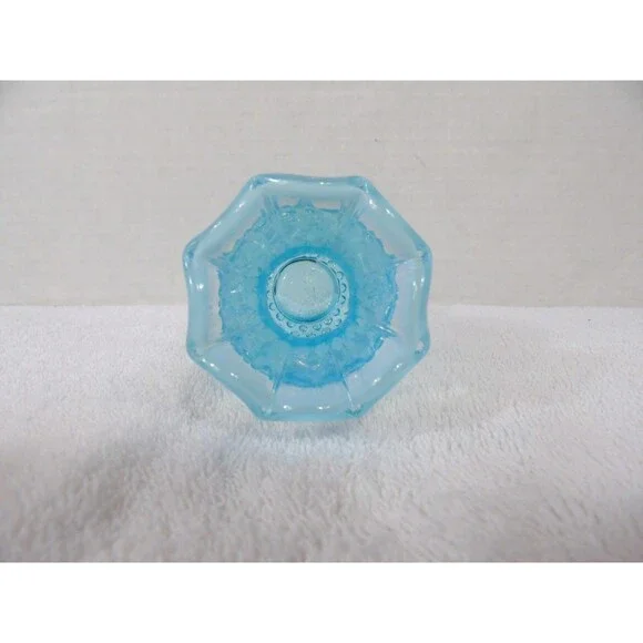 Fenton Vase Hobnail Aqua Blue Opalescent Glass Bud Small 3.5” Ruffle Edge Set 2 - Picture 15 of 16
